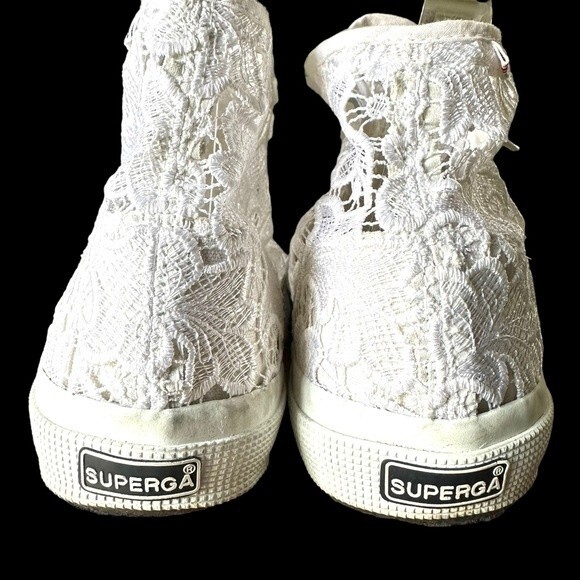 SUPERGA White Lace High Top Sneakers Gently Used Size 11 - Picture 7 of 11